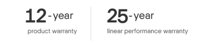 Warranty information: 12-year product warranty and 25-year linear performance warranty.