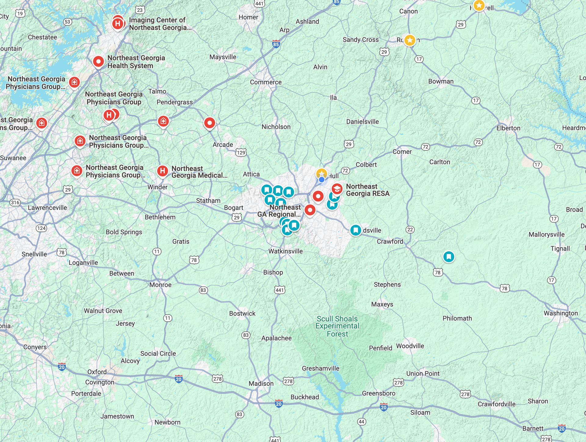 A map of a city with a lot of roads and mountains