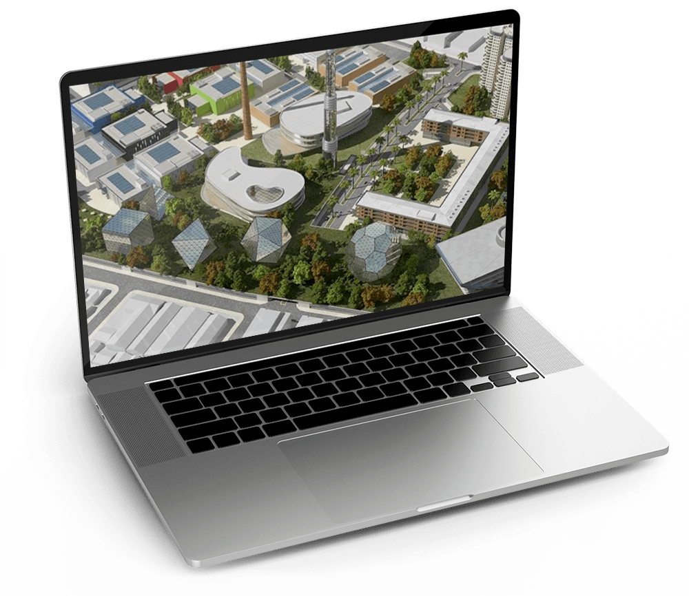 laptop com imagem de projeto imobiliário complexo