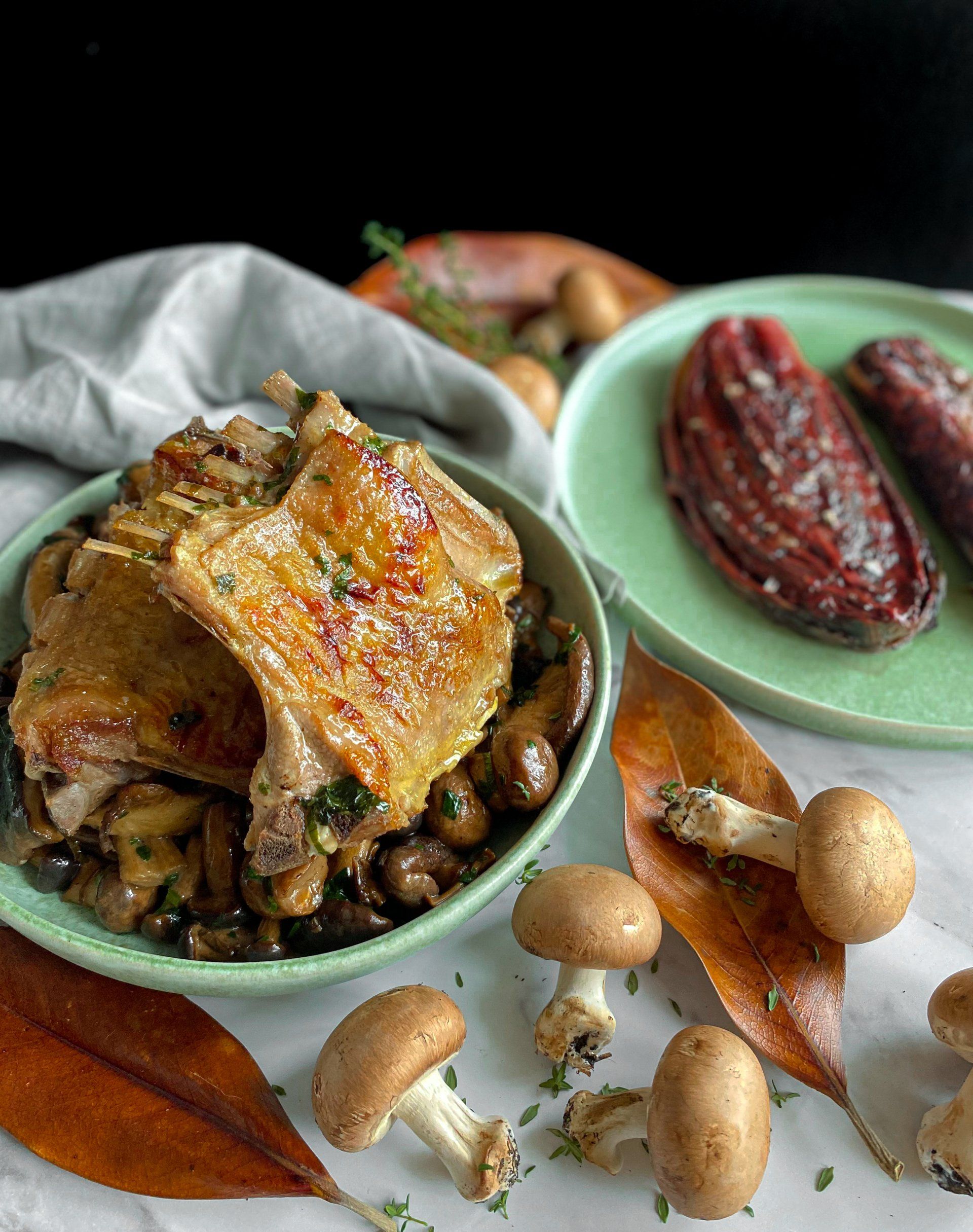 lamb chops meat mushrooms radicchio