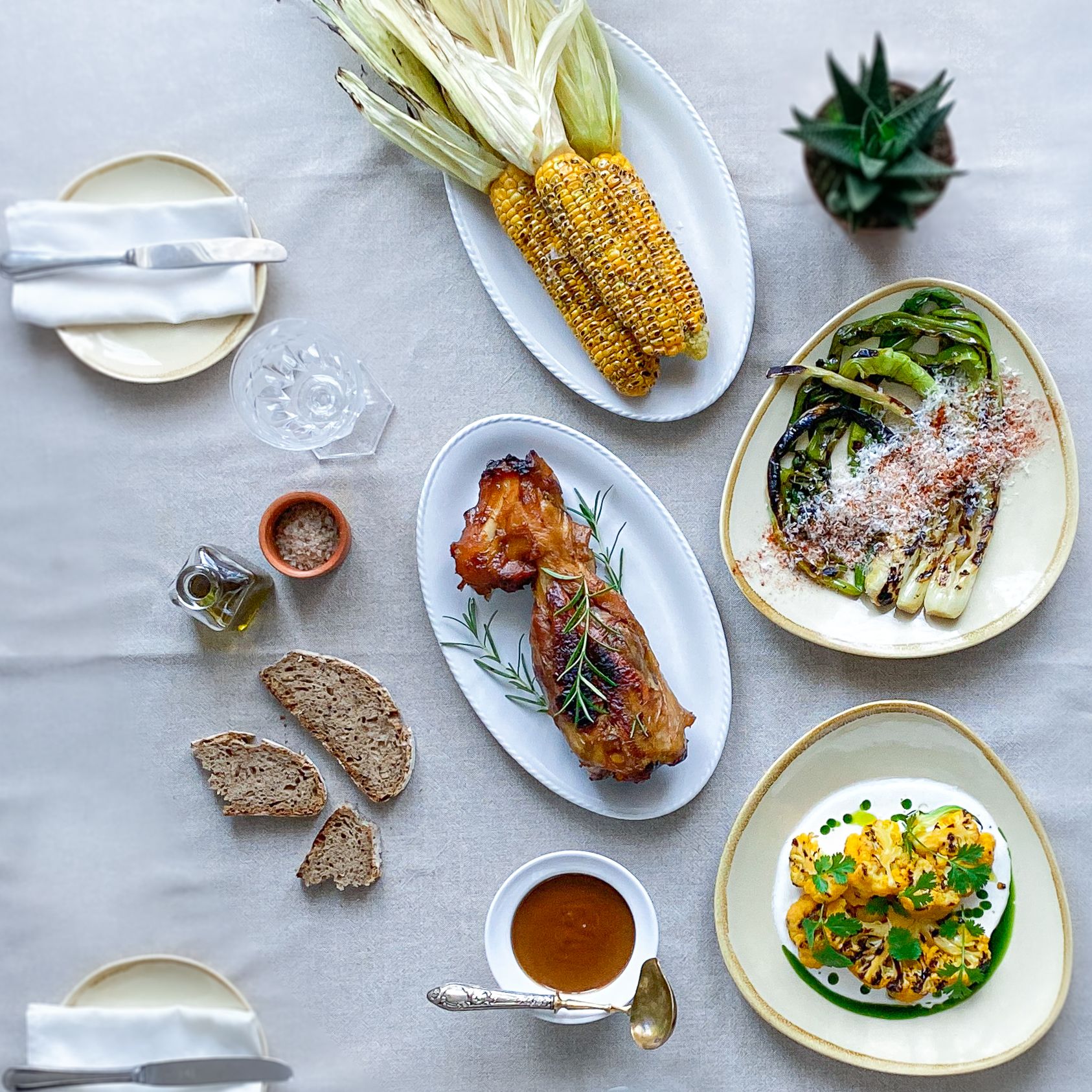 pork shank meat corn cauliflower spring onion