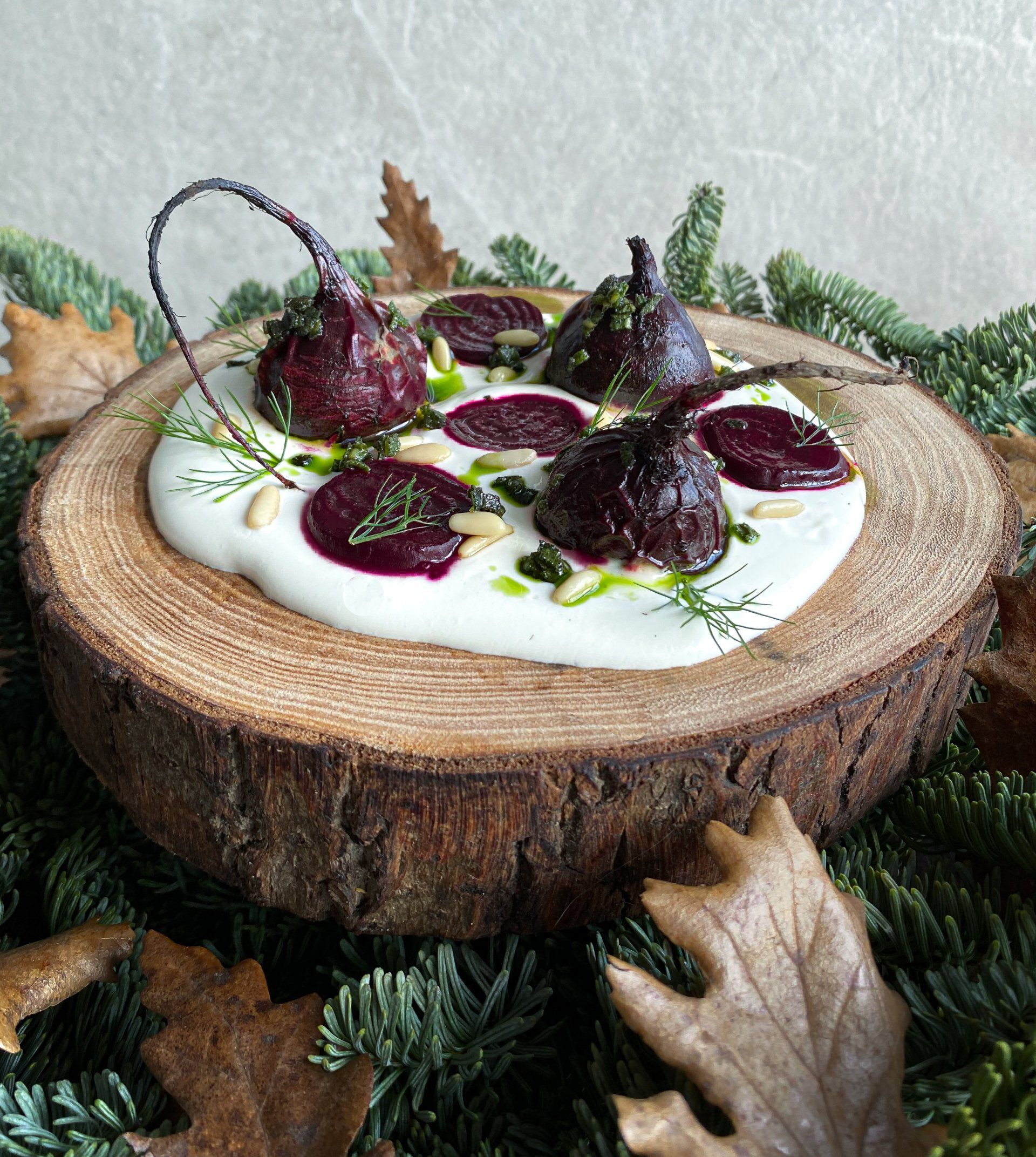 beetroot wood leaf goat cheese