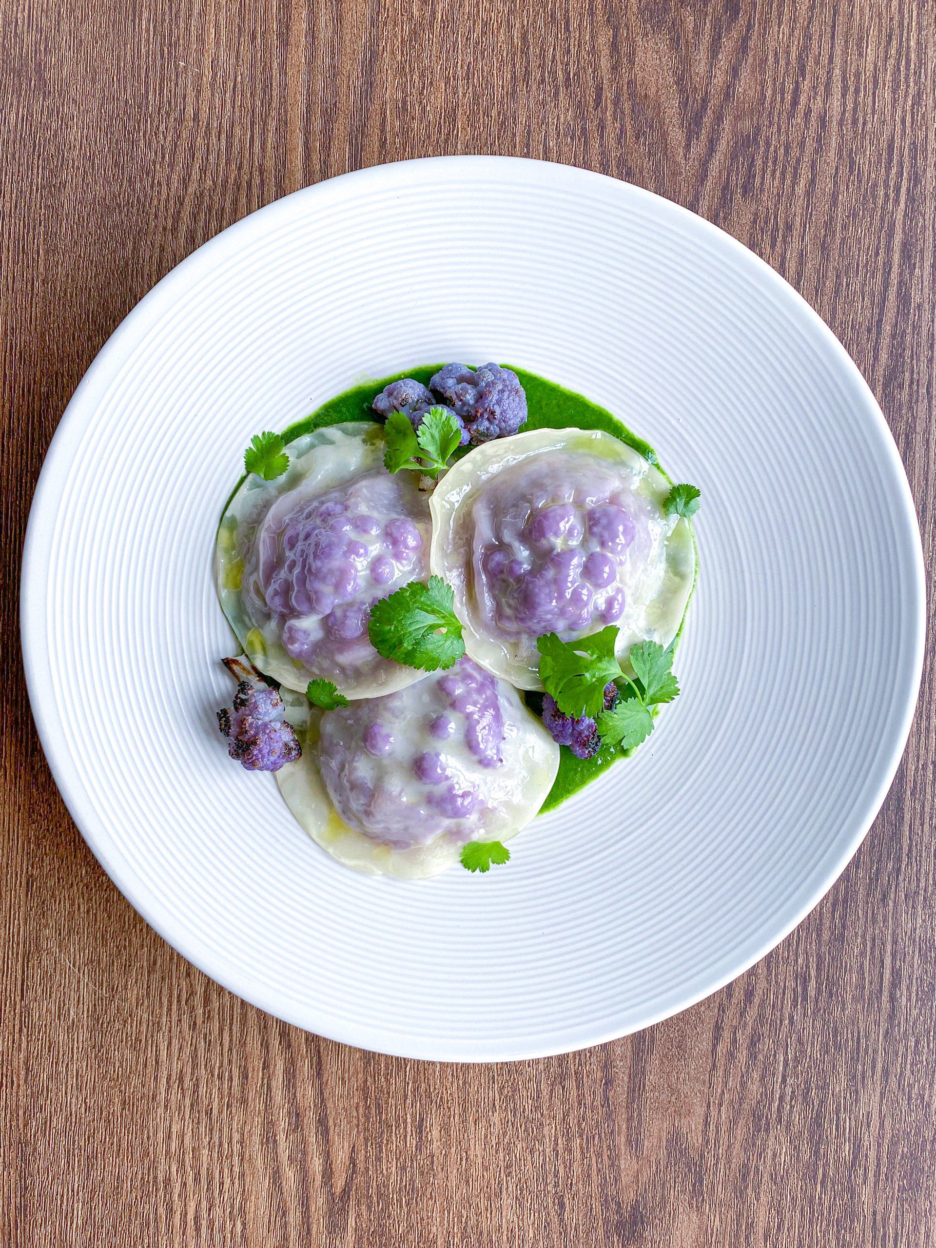 dumplings potatoes cauliflower chicoty coriander