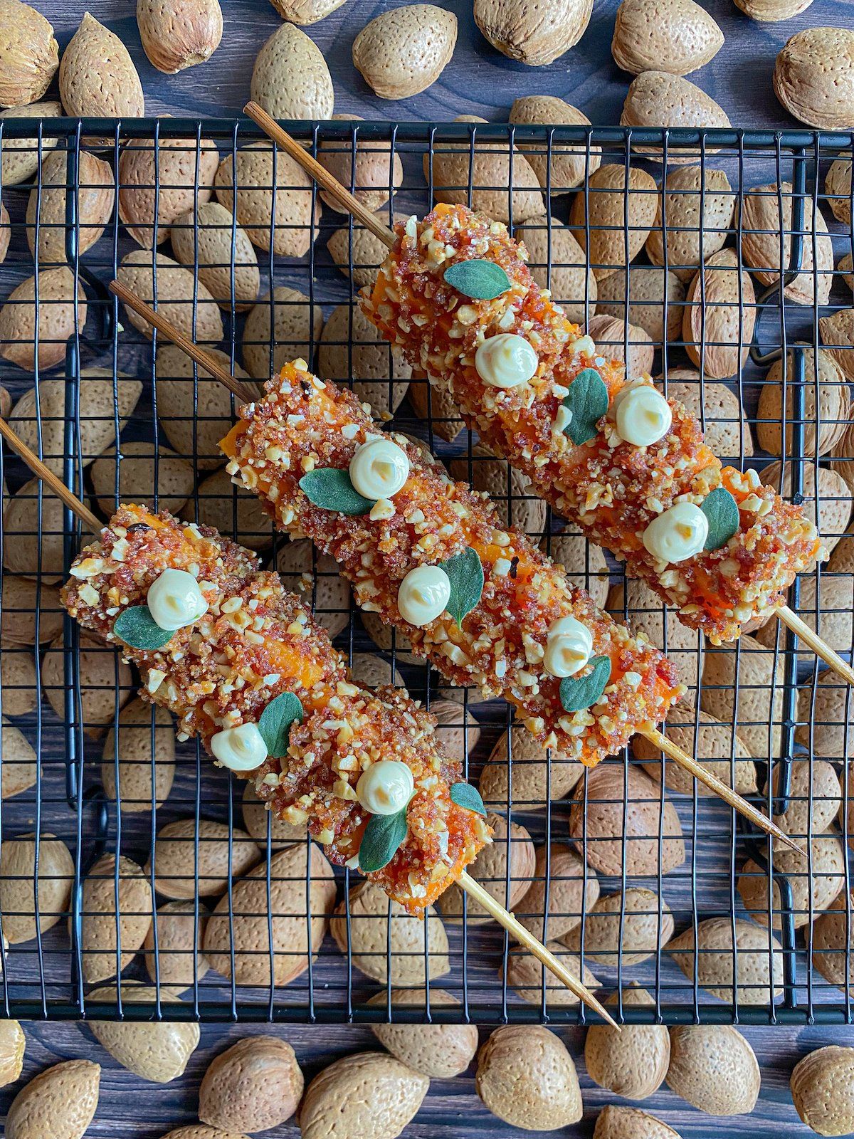 sweet potatoes skewer almonds