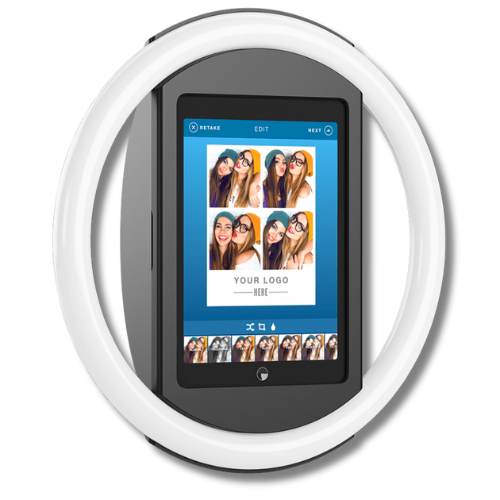 A cell phone with a picture of two women on the screen.