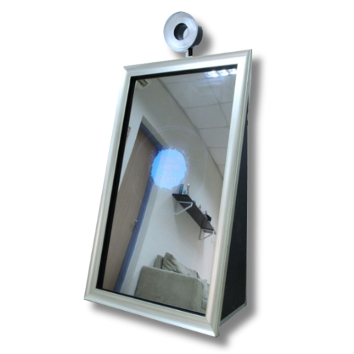 A mirror with a camera attached to it