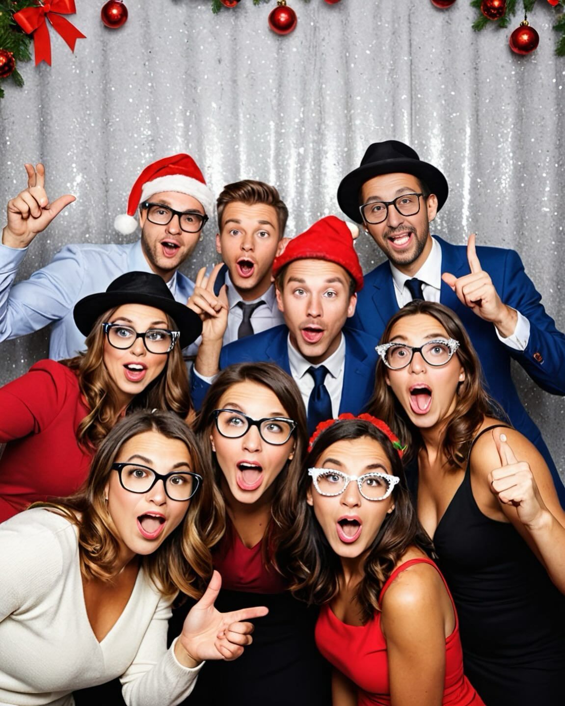 A group of people are posing for a picture in a photo booth.