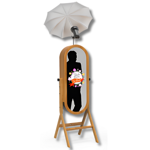 A silhouette of a person standing in front of a mirror with an umbrella.