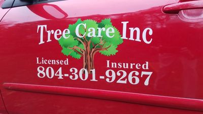 Tree Care Inc Logo in the Service Truck — Richmond, VA — Tree Care Inc.