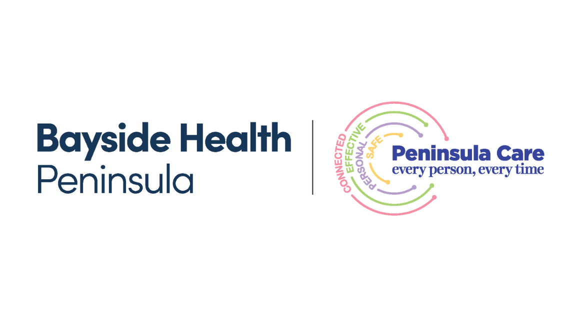 Peninsula Health logo featuring a teal and blue circular abstract icon next to the words