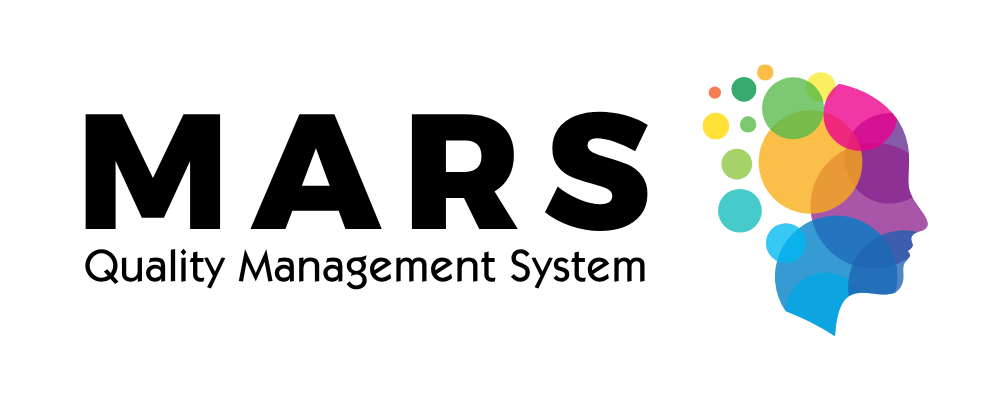 Logo for MARS Quality Management System featuring bold black text next to a profile silhouette made of colorful circles.