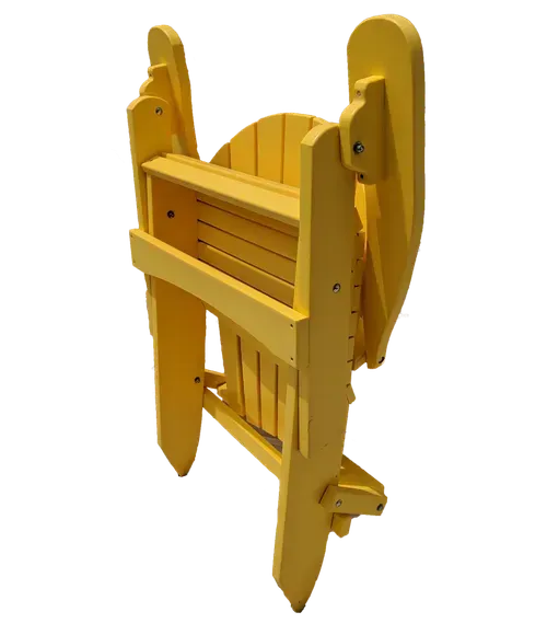 A yellow folding chair with a white background