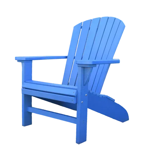 A blue adirondack chair on a white background