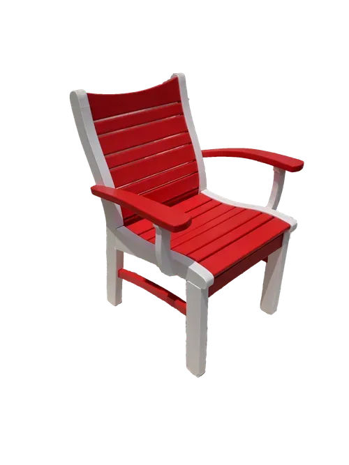 A red and white chair on a white background