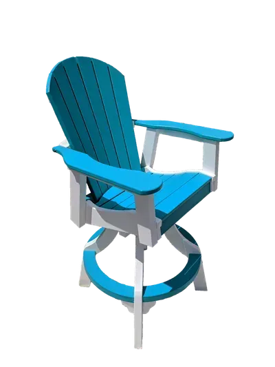 A blue and white chair on a white background