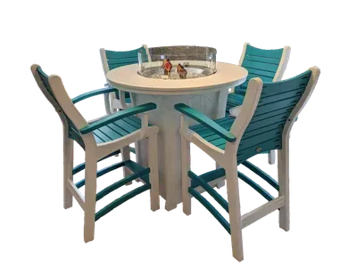 A table with four chairs around it on a white background