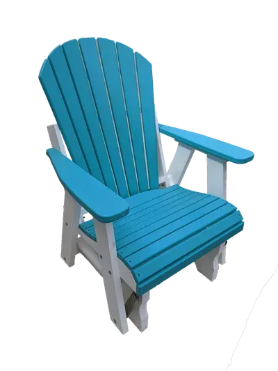 A blue and white chair on a white background