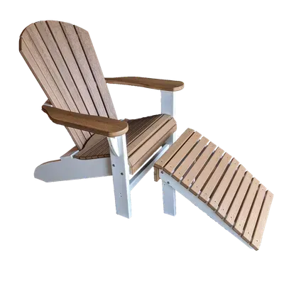 An adirondack chair with an ottoman attached to it.