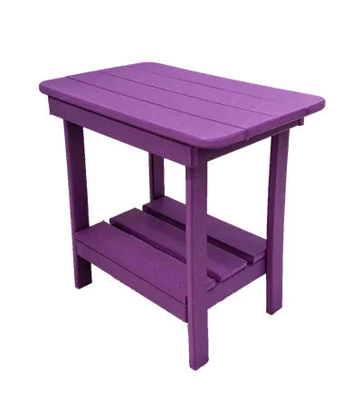 A purple table with a shelf underneath it