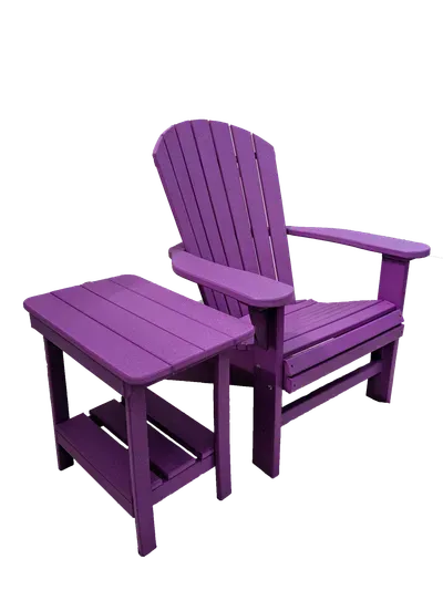 A purple chair and table on a white background