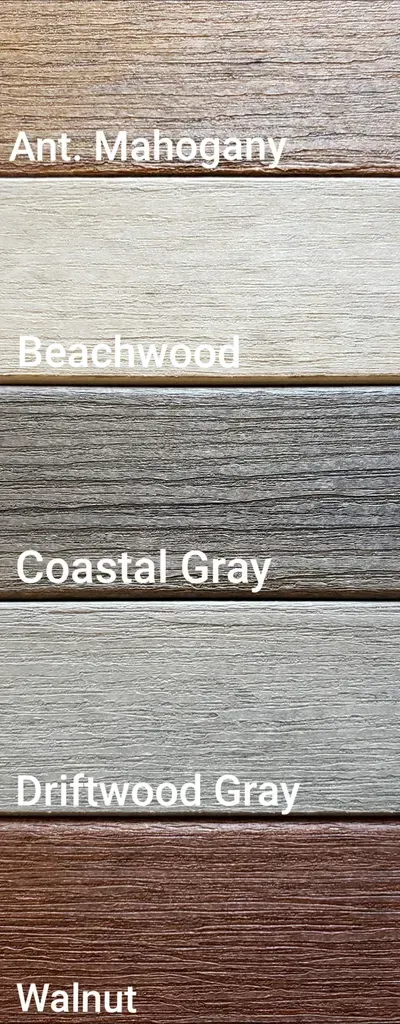 There are many different types of wood , including beachwood , coastal gray , driftwood gray , and walnut.