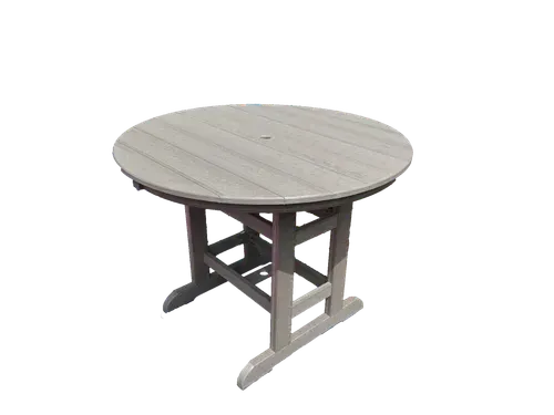 A round table with a base on a white background.
