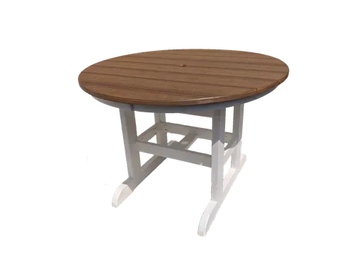 A round table with a top and white legs on a white background.