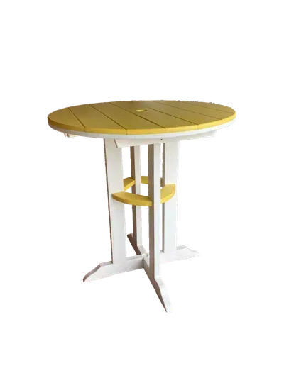 A round table with a yellow top and a white base