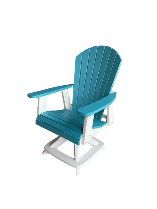 A blue and white rocking chair on a white background.