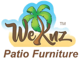 A logo for weknz patio furniture with a palm tree