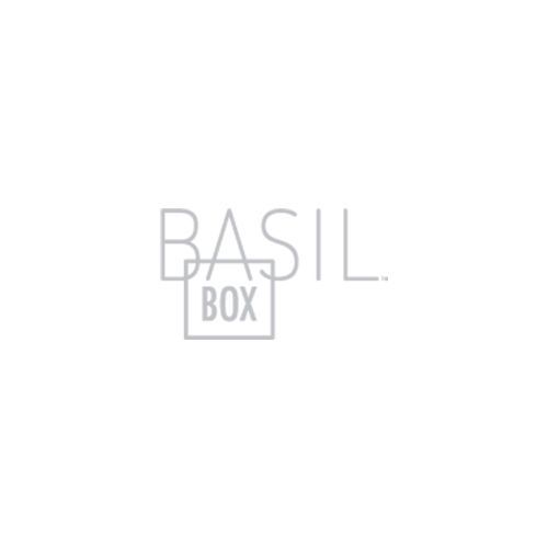 A logo for a company called basil box on a white background.