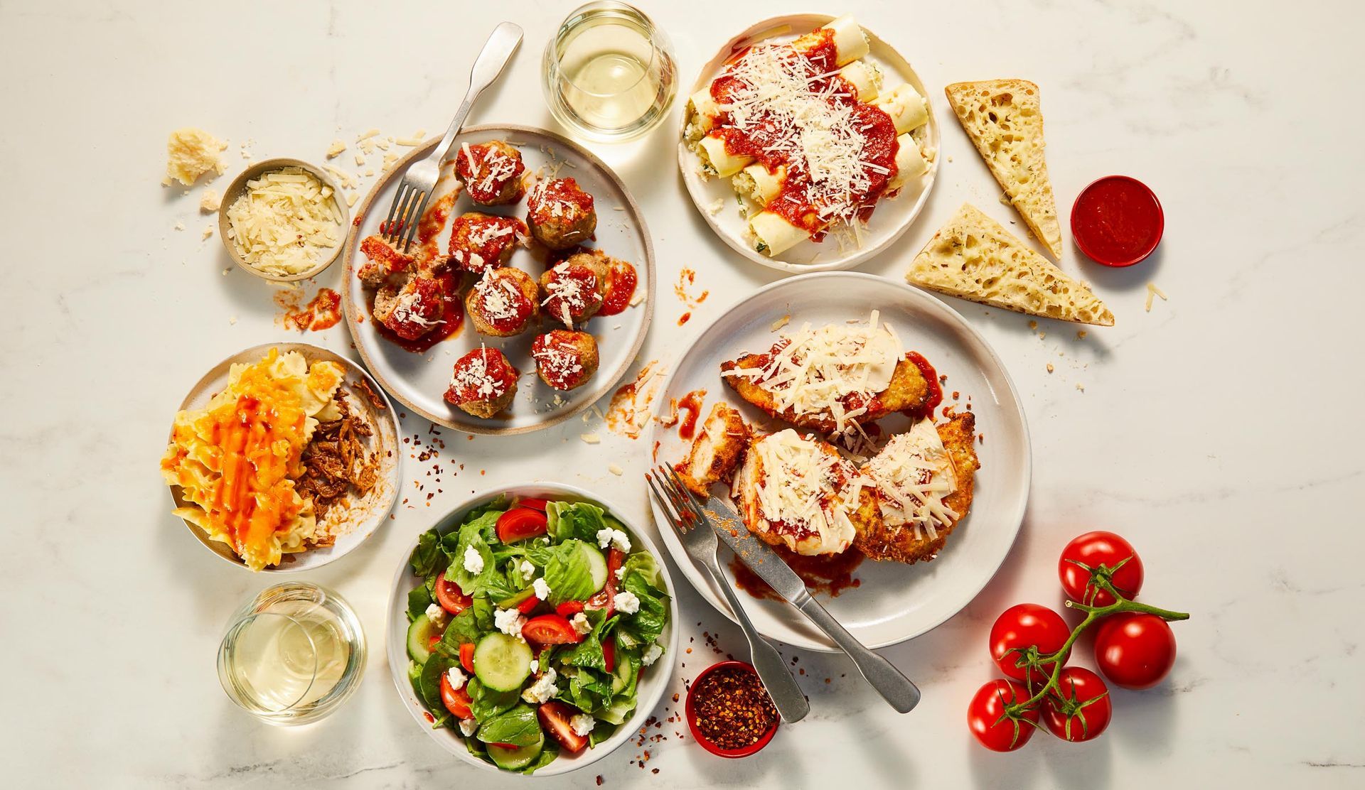 There are many different types of food on the table.