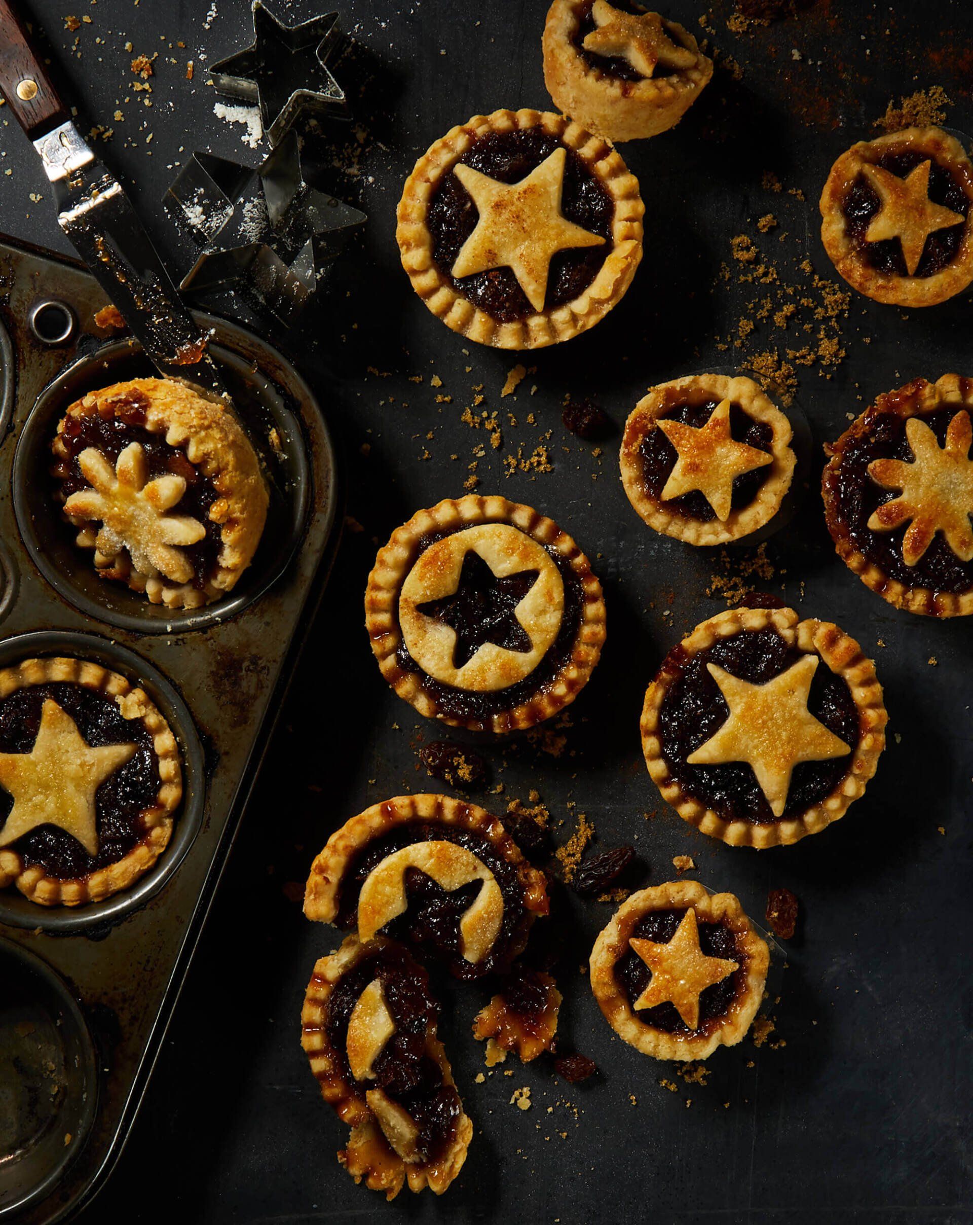 A tray of mince pies with stars on them