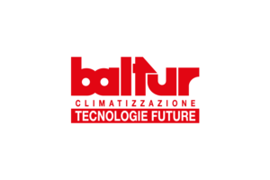 Logo di Baltur, azienda italiana specializzata nella climatizzazione. Il logo presenta testo rosso su sfondo bianco.