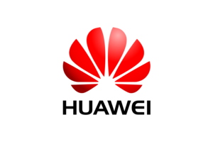 Il logo Huawei, caratterizzato da un emblema rosso a forma di petalo sopra la parola nera