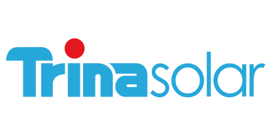 Logo Trina Solar in blu e rosso. La parola