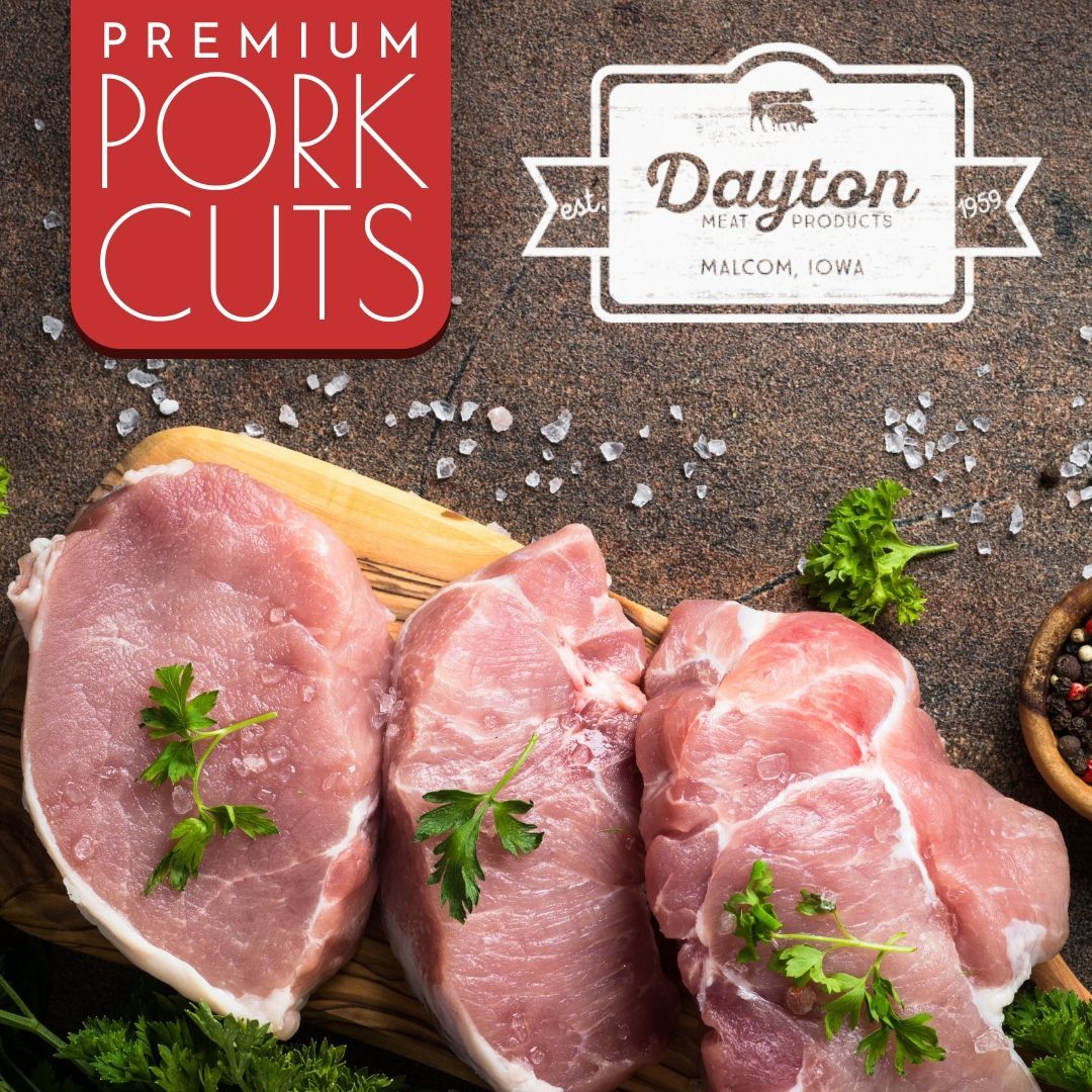 A poster for premium pork cuts from dayton iowa