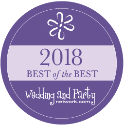 Purple “2018 Best of the Best” Wedding and Party Network award badge with floral icon.
