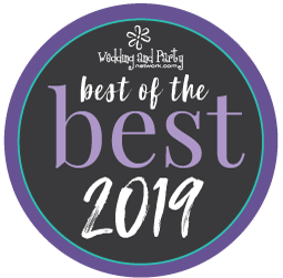 Purple and teal award badge reading “best of the best 2019” for Wedding and Party Network