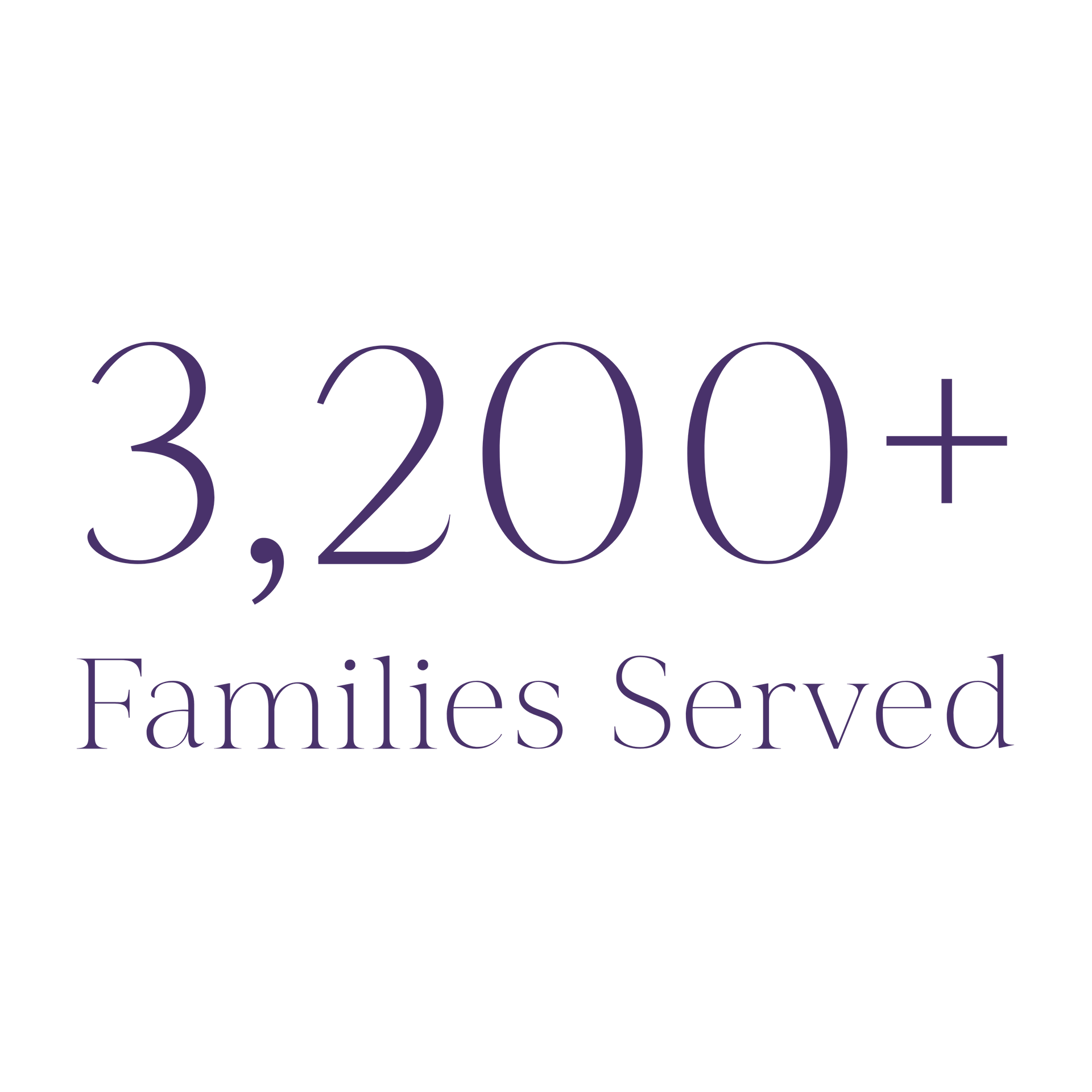 3,200+ families served, written in purple.