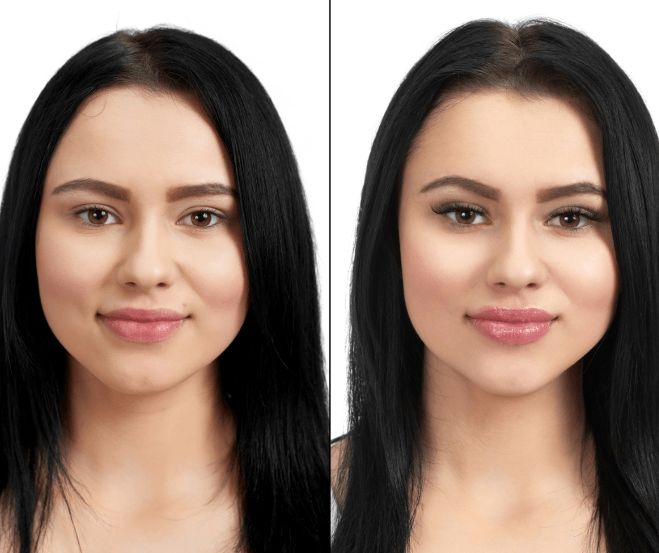 A before and after image of a girl after lashes