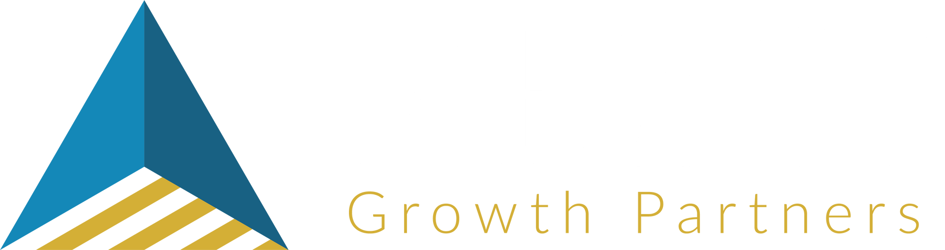 Logo with a blue triangle atop gold diagonal stripes, next to the text