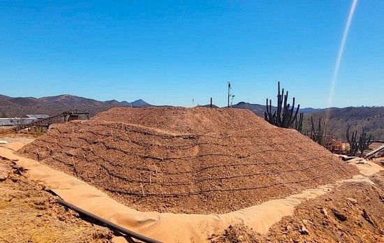 A small-scale gold and silver heap leach pad at Pilar Gold & Silver Project.
