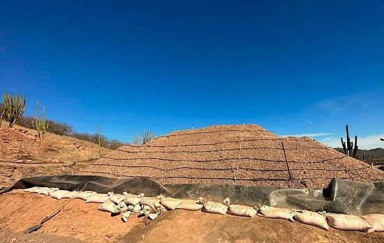 A small-scale gold and silver heap leach pad at Pilar Gold & Silver Project.