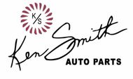 A logo for ken smith auto parts with a red design in the middle