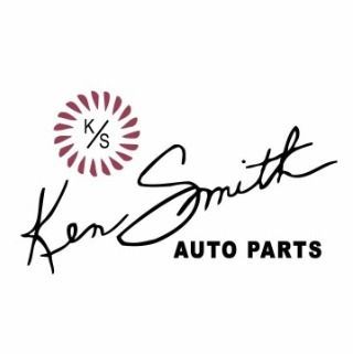 A logo for ken smith auto parts with a flower in the middle