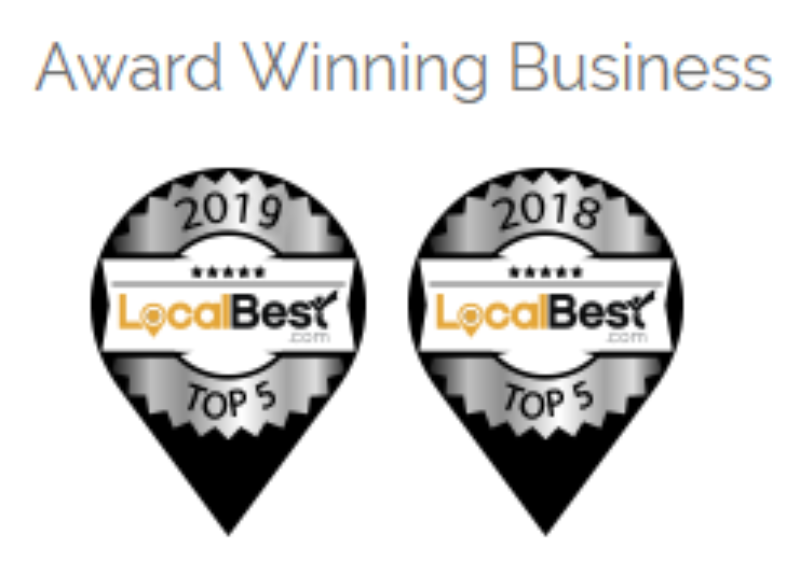 Two badges that say award winning business on them
