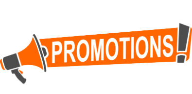 A megaphone is holding a banner that says `` promotions ''.