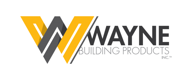 The logo for wayne building products is yellow and black.
