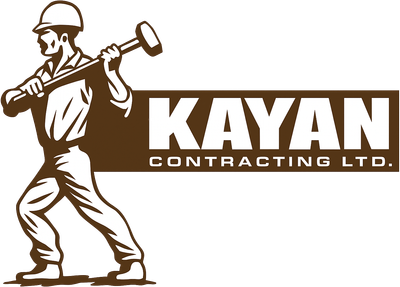 The logo for kayak contracting ltd. shows a man carrying a large hammer.